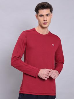 Technosport - Men Maroon Solid Slim Fit Round Neck Sports T-Shirt with Technocool+