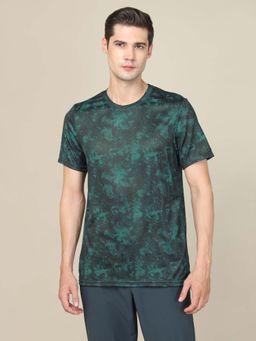 Technosport - Men Green Abstract Print Slim Fit Round Neck Sports T-Shirt with Technocool+