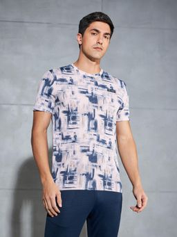Technosport - Men Blue Abstract Print Slim Fit Round Neck Sports T-Shirt with Technocool+