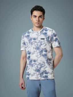 Technosport - Men Blue Abstract Print Slim Fit Round Neck Sports T-Shirt with Technocool+