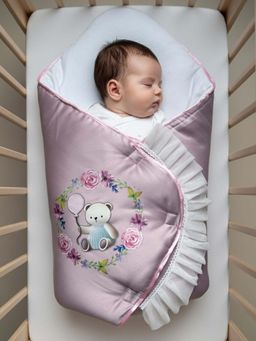 BABY AROOSA - Pink Cotton Printed Swaddle (0-6 Months)