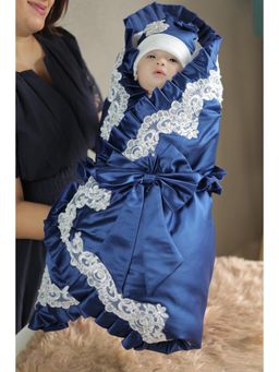 BABY AROOSA - Blue Cotton Floral Swaddle (0-6 Months)