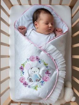 BABY AROOSA - White Cotton Printed Swaddle (0-6 Months)