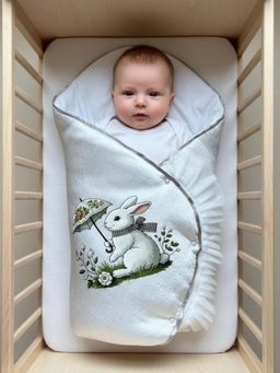 BABY AROOSA - White Cotton Printed Swaddle (0-6 Months)