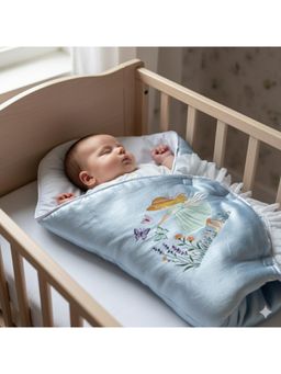 BABY AROOSA - Blue Cotton Printed Swaddle (0-6 Months)