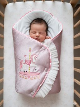 BABY AROOSA - Pink Cotton Printed Swaddle (0-6 Months)
