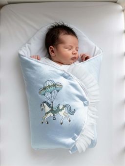 BABY AROOSA - Blue Cotton Printed Swaddle (0-6 Months)