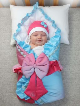 BABY AROOSA - Multi-Color Cotton Solid Swaddle With Beanie & Bow (0-6 Months)