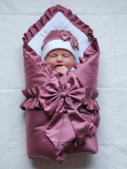 BABY AROOSA - Mauve Cotton Solid Swaddle With Beanie & Bow (0-6 Months)