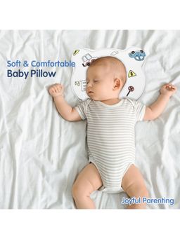 Hopop - White Cotton Printed Pillow (0-3 Months)