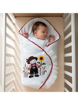 BABY AROOSA - White Cotton Printed Swaddle (0-6 Months)