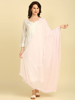 Dupatta Bazaar - Womens Light Pink Chiffon Dupatta with Tassled Border