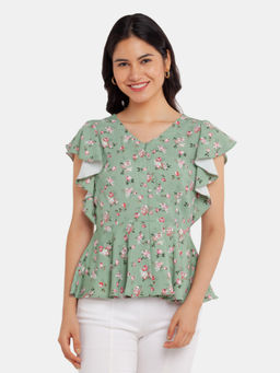 Zink London - Womens Green Floral Top