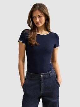Forever New - Navy Blue Rebecca Scallop Trim T-shirt