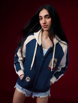 The Souled Store - Official Garfield: Go Sporty Women Navy Blue Oversized Hoodie