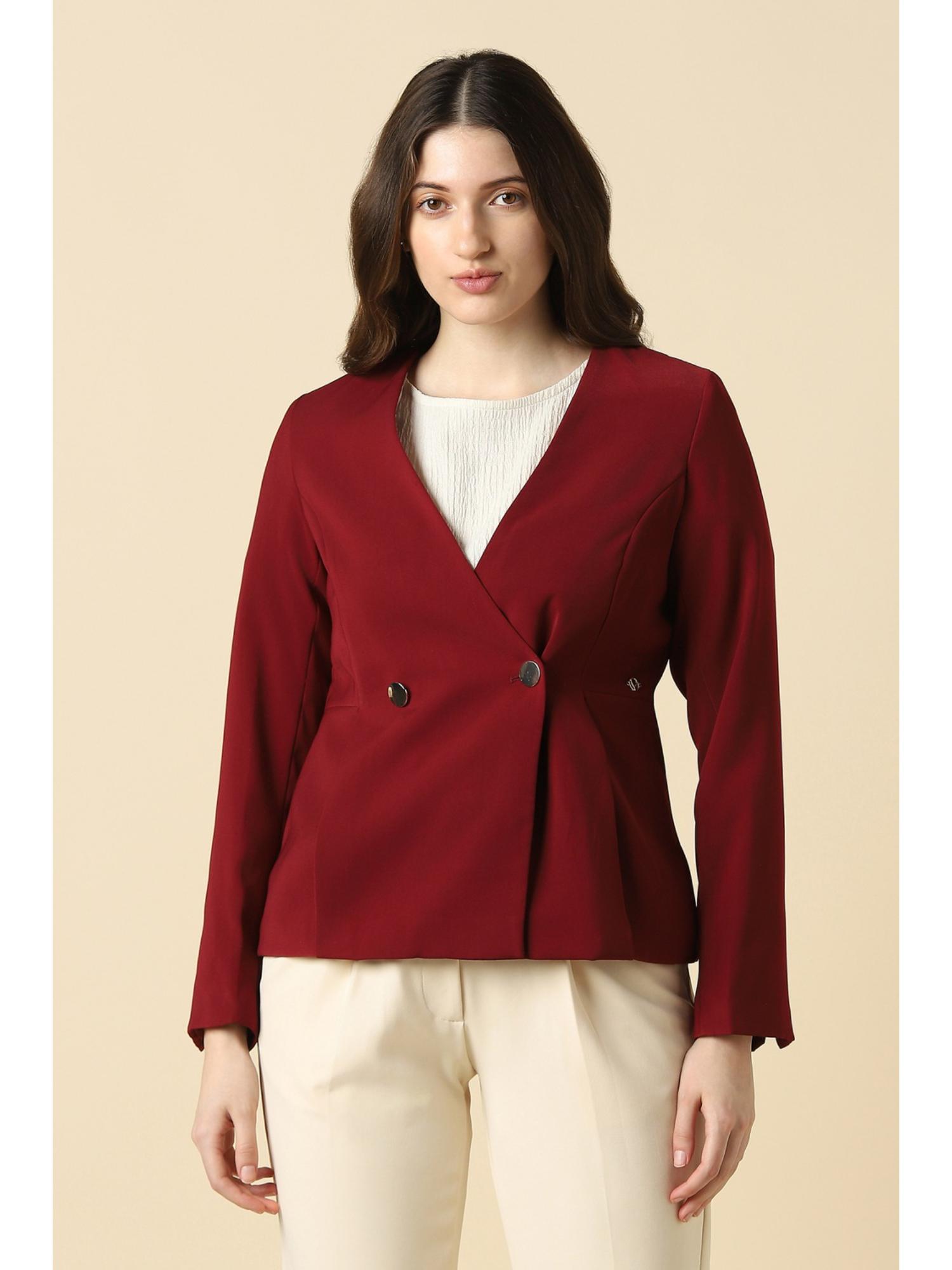 allen solly Women Maroon Solid Casual Blazer-picture-17
