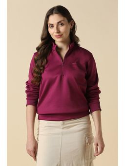 Allen Solly - Women Pink Solid High Neck Sweatshirt