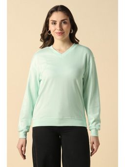 Allen Solly - Women Green Solid V-Neck Sweatshirt