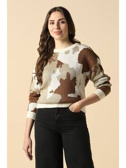 Allen Solly - Women Multi-Color Print Round Neck Casual Sweater