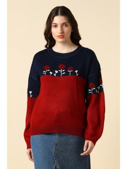 Allen Solly - Women Red Round Neck Casual Sweater