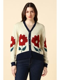 Allen Solly - Women Beige Print V-Neck Casual Cardigan