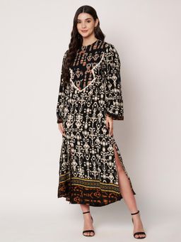 AMAGYAA - Black Ikat Printed Noor Maxi Dress