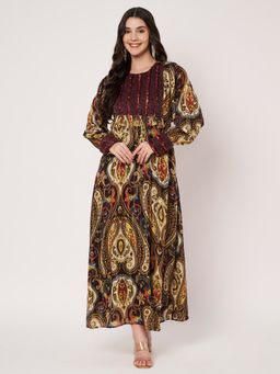 AMAGYAA - Brown Printed Lurex Noor Maxi Dress