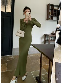 MISS MOSA BY AKANKSHA - Olive Aurora Premium Knitted Maxi Dress
