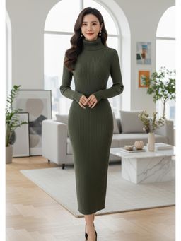 MISS MOSA BY AKANKSHA - Olive Perry High Neck Knitted Midi Dress