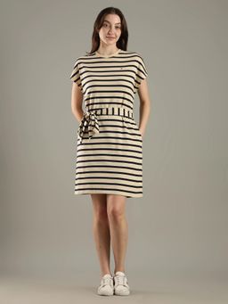 Tommy Hilfiger - Beige Cotton Crew Neck T-Shirt Dress with Belt