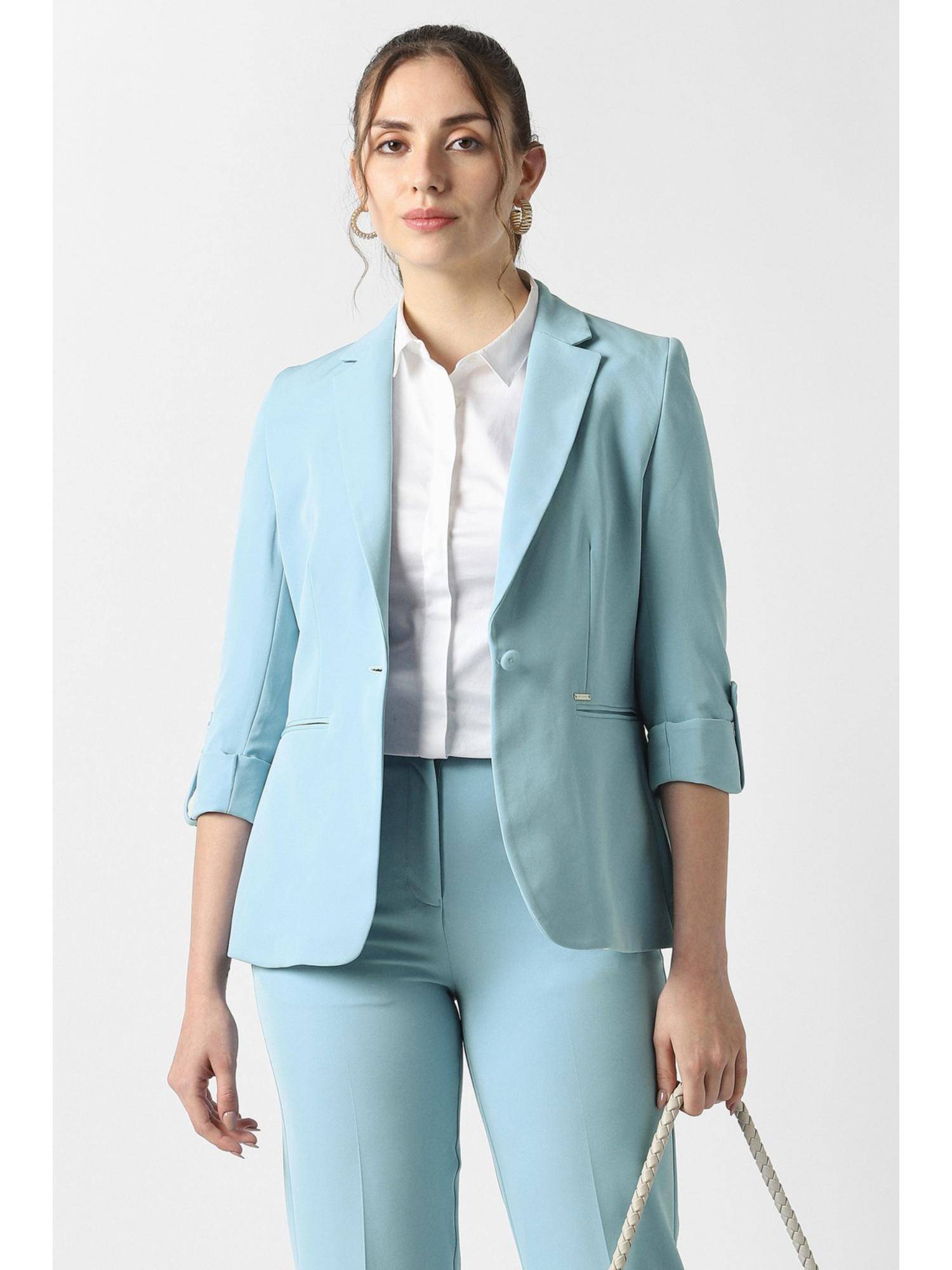 van heusen Women Light Blue Solid Blazer-picture-17