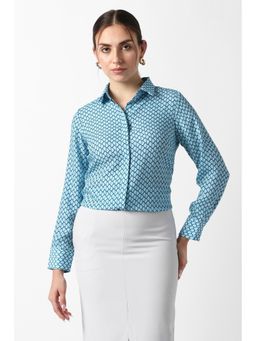 Van Heusen - Women Light Blue Print Long Sleeves Formal Shirt