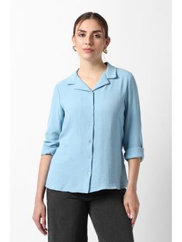 Van Heusen - Women Light Blue Textured Long Sleeves Formal Shirt