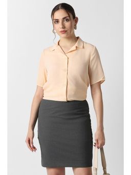 Van Heusen - Women Peach Solid Short Sleeves Formal Shirt