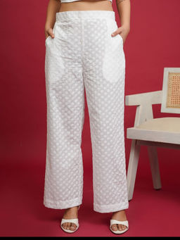 KAKOI - White Embroidered Bell-Bottom Pant