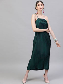 STREET 9 - Green Satin Pleated Dress