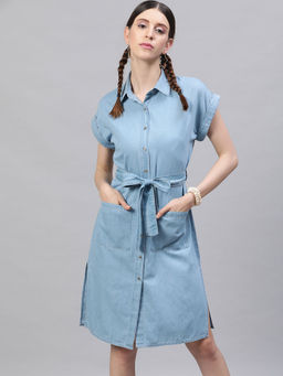 STREET 9 - Blue Denim Front Open Dress