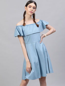 STREET 9 - Blue Denim Flounce Dress