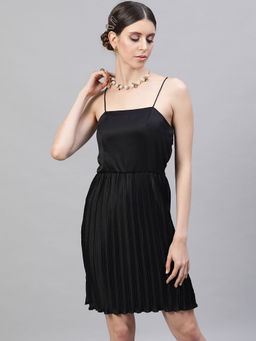 STREET 9 - Black Satin Pleated Dress