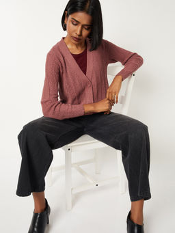 max - Women Mauve Knit Cardigan