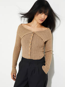 max - URB_N Women Beige Ribbed Crop Cardigan
