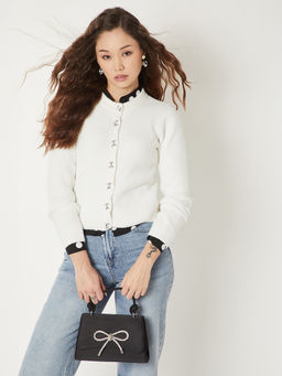 max - Women White Knit Cardigan