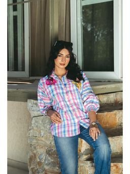 Sugnaa - Embroidered Relaxed Fit Shirt - Blue