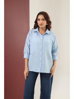 Sugnaa - Women Blue Relaxed Semi Sheer Casual Shirt
