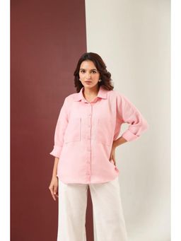 Sugnaa - Women Pink Relaxed Semi Sheer Casual Shirt