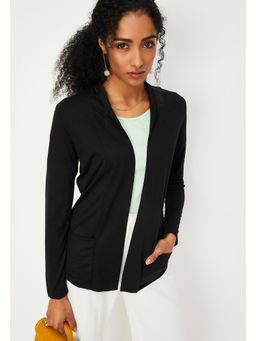 max - Women Black Solid Open-Front Shrug