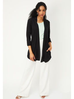 max - Women Black Solid Open-Front Shrug