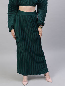 STREET 9 - Green Satin Pleated Skirt