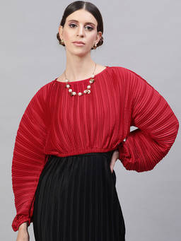 STREET 9 - Red Satin Pleated Crop Top