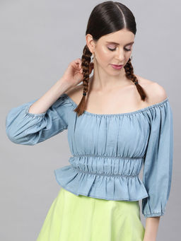 STREET 9 - Blue Denim Drop Shoulder Crop Top